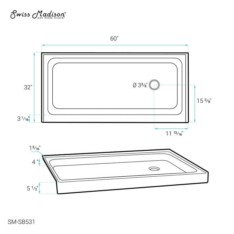 Swiss Madison Voltaire 60 x 32 Acrylic Black, Single-Threshold, Right-Hand Drain, Shower Base