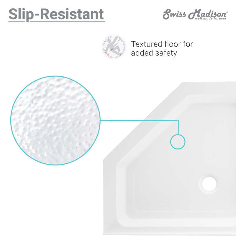 Swiss Madison Voltaire 36 x 36 Acrylic White, Single-Threshold, Center Drain, Neo-angle Shower Base