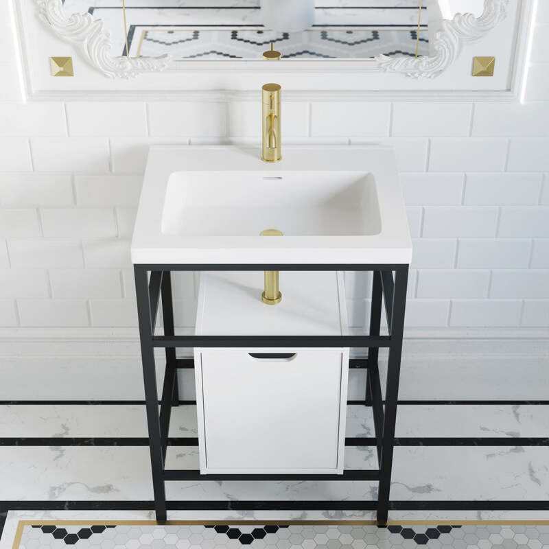 Swiss Madison Ivy 24" Freestanding Bathroom Vanity in Glossy White with Matte Black Frame