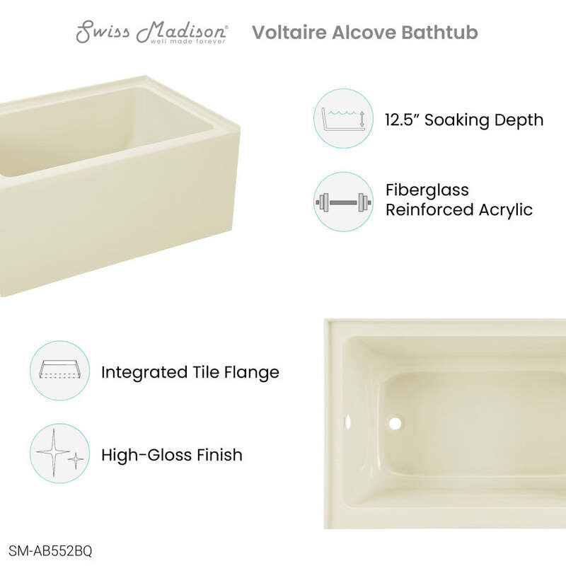 Swiss Madison Voltaire 48" X 32" Left-Hand Drain Alcove Bathtub with Apron in Bisque