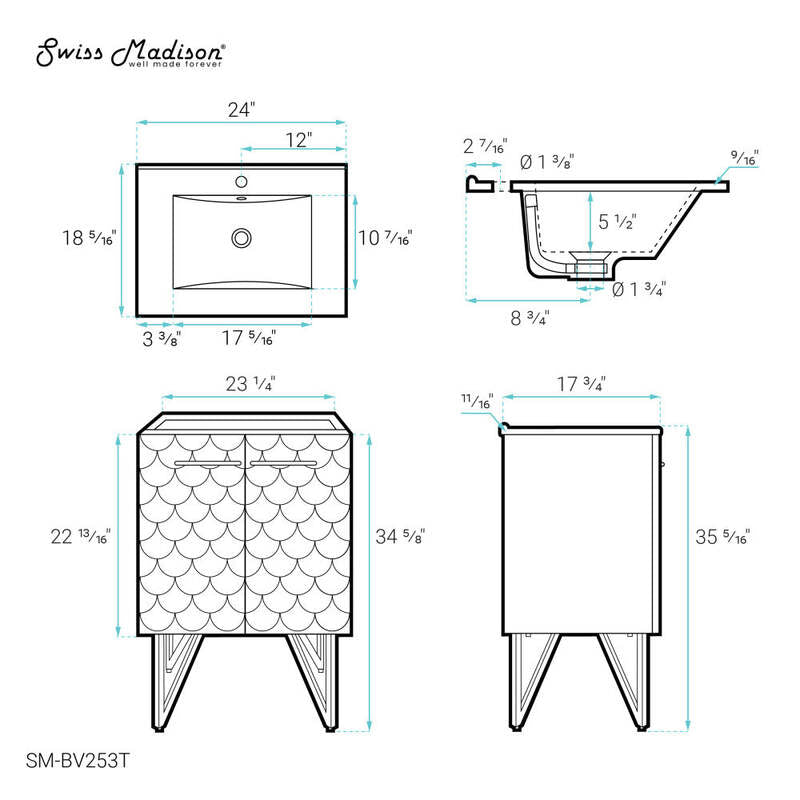 Swiss Madison Annecy 24" Bathroom Vanity in Barracuda Teal