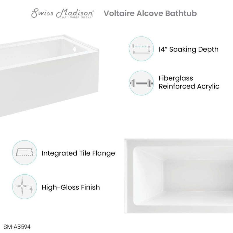 Swiss Madison Voltaire 60" X 32" Right-Hand Drain Alcove Bathtub with Apron