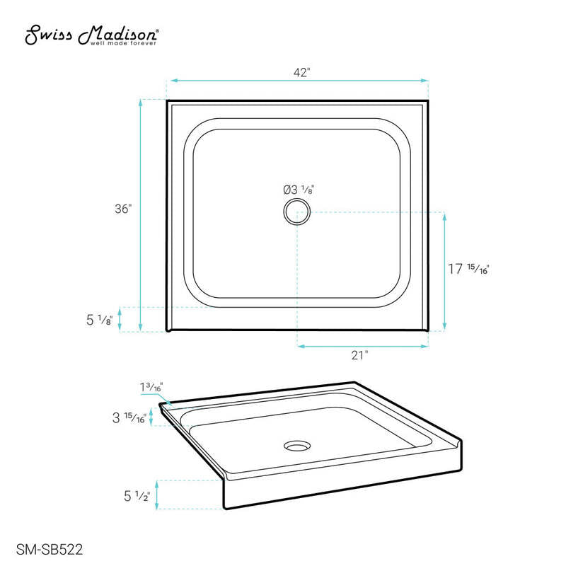 Swiss Madison Voltaire 42 x 36 Acrylic White, Single-Threshold, Center Drain, Shower Base