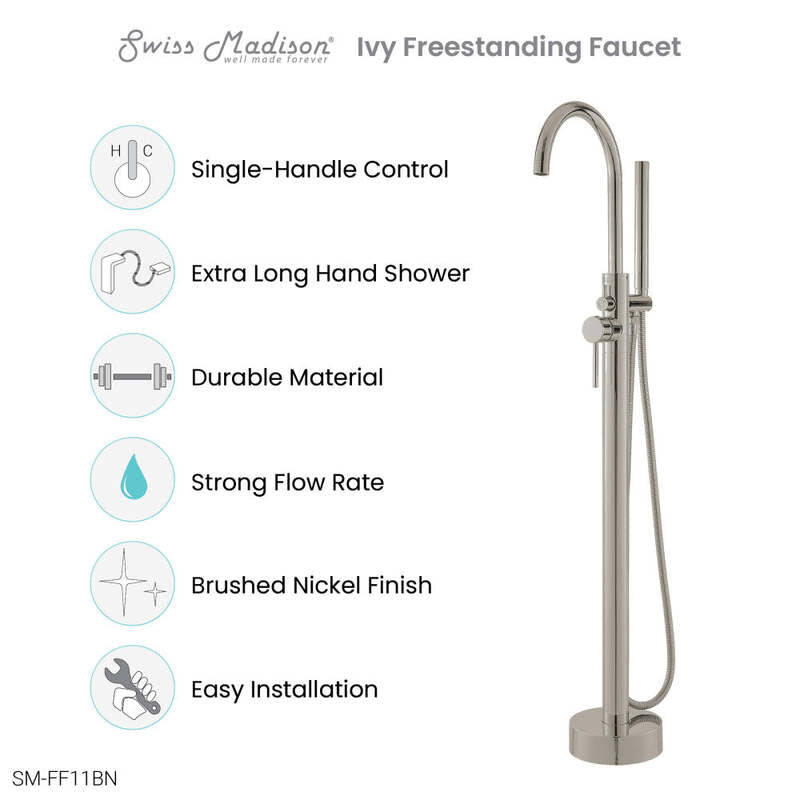 Swiss Madison Ivy Freestanding Bathtub Faucet in Brushed Nickel