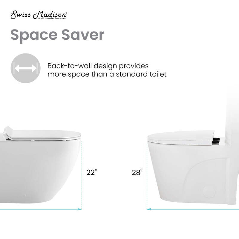 Swiss Madison St. Tropez Back to Wall Concealed Tank Toilet Bowl, Black Hardware