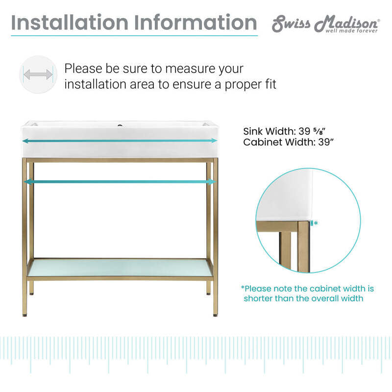 Swiss Madison Pierre 40 Single, Freestanding, Open Shelf, Gold Metal Frame Bathroom Vanity