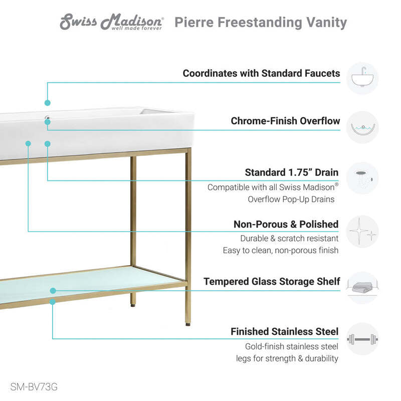 Swiss Madison Pierre 40 Single, Freestanding, Open Shelf, Gold Metal Frame Bathroom Vanity