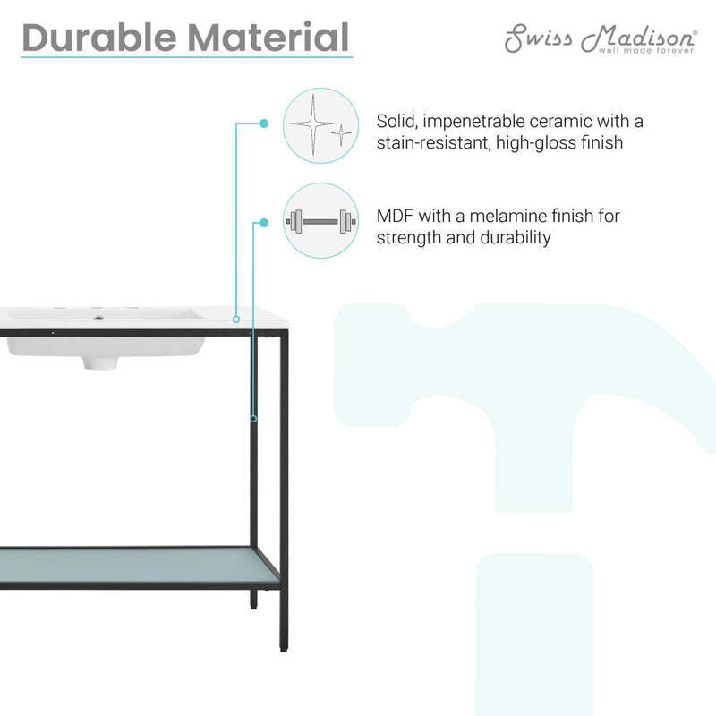 Swiss Madison Pierre 72 Double, Freestanding, Open Shelf, Matte Black Metal Frame Bathroom Vanity