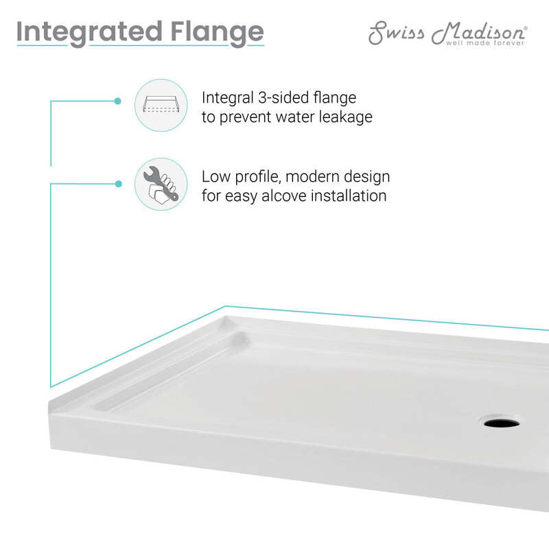 Swiss Madison Carré 48" x 36" Acrylic White, Single-Threshold, Right Drain, Shower Base