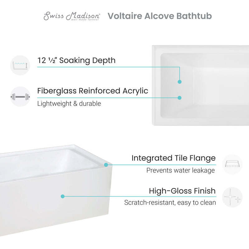 Swiss Madison Voltaire 48" X 32" Left-Hand Drain Alcove Bathtub with Apron