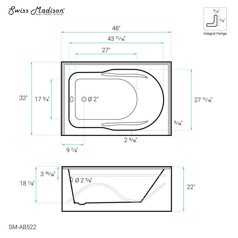 Swiss Madison Ivy 48'' x 32" Bathtub with Apron Left Hand Drain in White