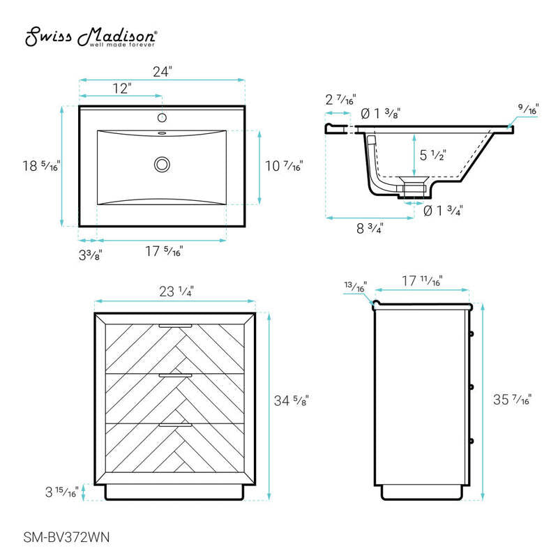Swiss Madison Daxton 24" Bathroom Vanity in Walnut