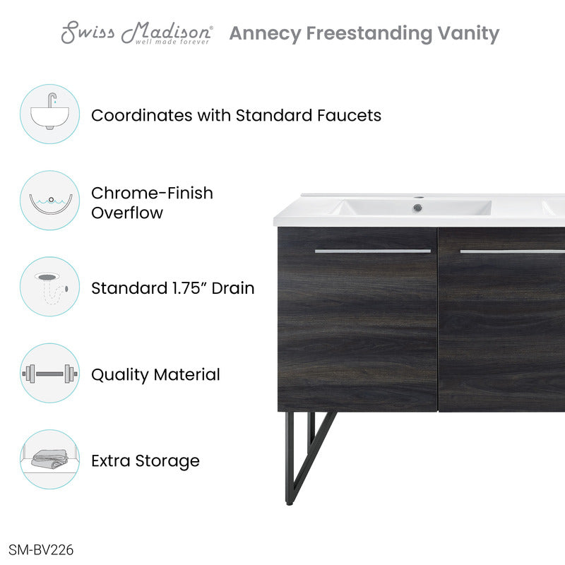 Swiss Madison Annecy 60 Double, Black Walnut, Two Doors, One Drawer, Bathroom Vanity