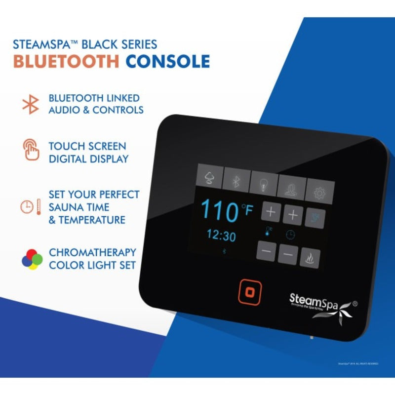 SteamSpa Black Series WiFi and Bluetooth 4.5KW Quickstart Steam Bath Generator Package with Dual Aroma Pump