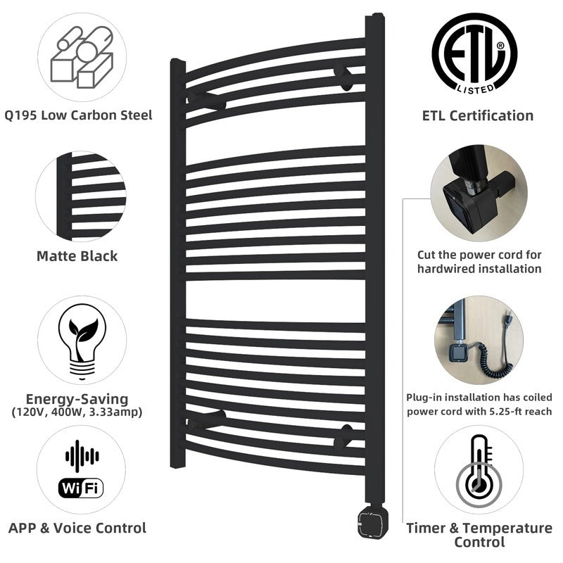 Heatgene Large Electric Radiator Towel Warmer with Programmable Smart Timer and Temperature Control in Brushed, Chrome, Matte Black, Gloss White HGR02106