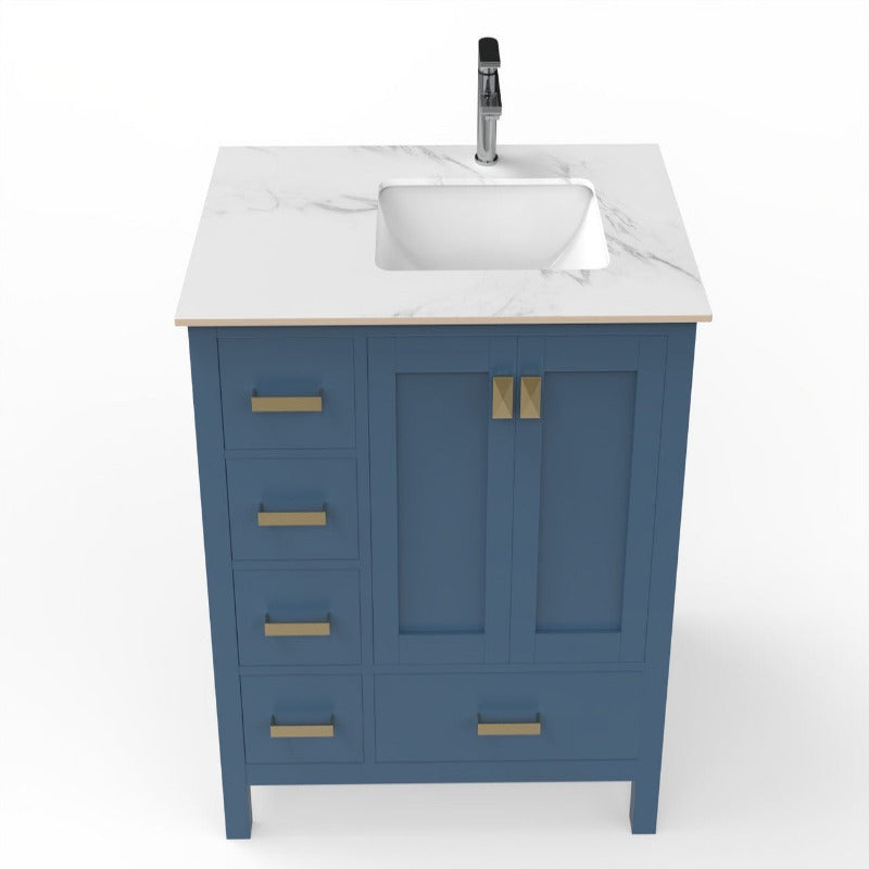 36" Ava Vanity (White / Grey / Blue) Base with White Marble Top - White Right Side Basin