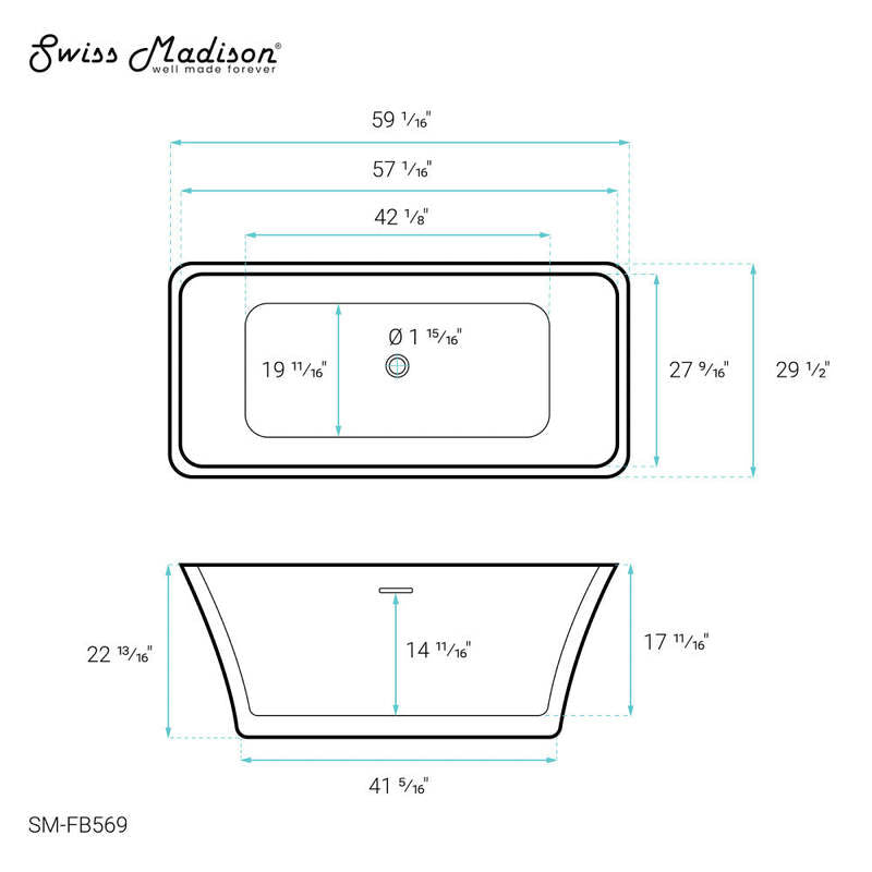 Swiss Madison St. Tropez 60" Freestanding Bathtub