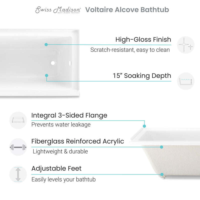Swiss Madison Voltaire 66" X 32" Right-Hand Drain Alcove Bathtub