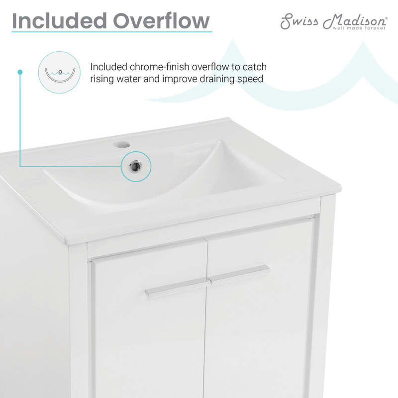 Swiss Madison Virage 24" Freestanding, Bathroom Vanity in Glossy White