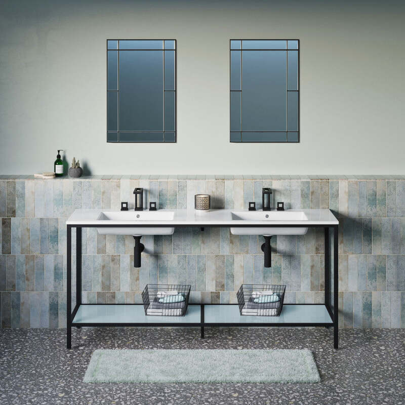 Swiss Madison Pierre 72 Double, Freestanding, Open Shelf, Matte Black Metal Frame Bathroom Vanity