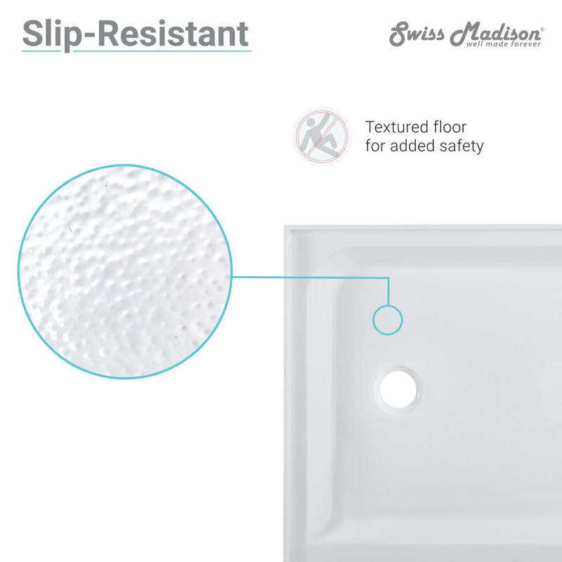 Swiss Madison Voltaire 48" x 36" Acrylic White, Single-Threshold, Left Drain, Shower Base