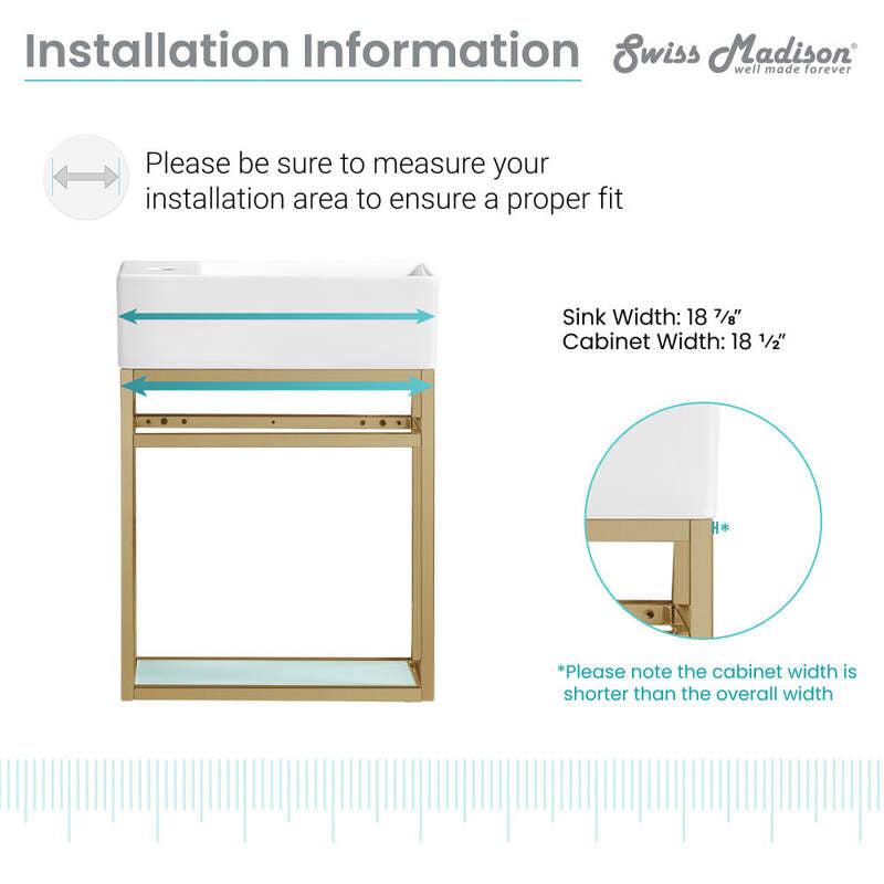 Swiss Madison Pierre 19.5 Single, Open Shelf, Gold Metal Frame Bathroom Vanity