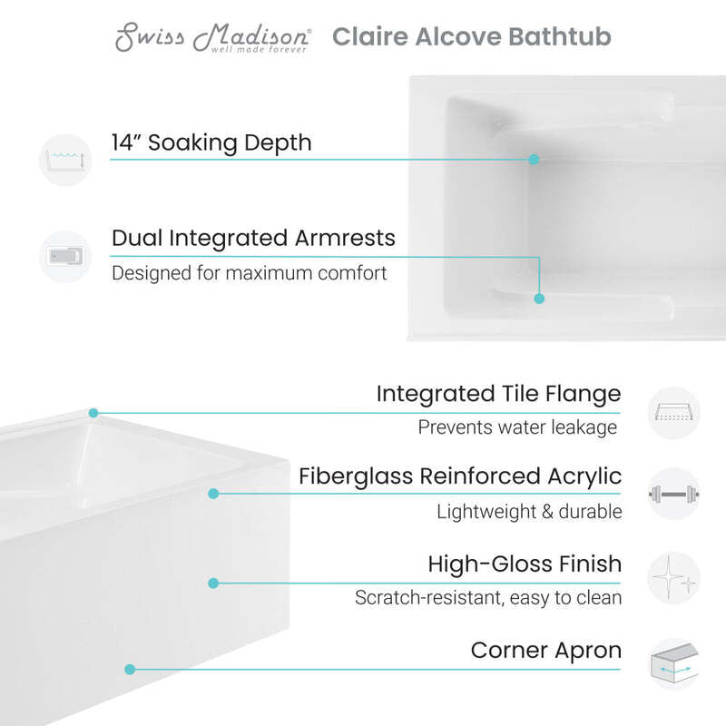 Swiss Madison Claire 60" x 32" Left-Hand Drain Drain Alcove Tub with Corner Apron