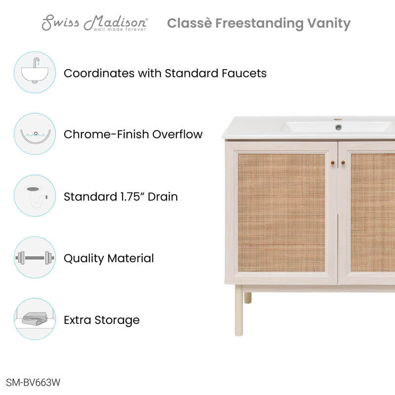 Swiss Madison Classé 36" Bathroom Vanity in White Oak