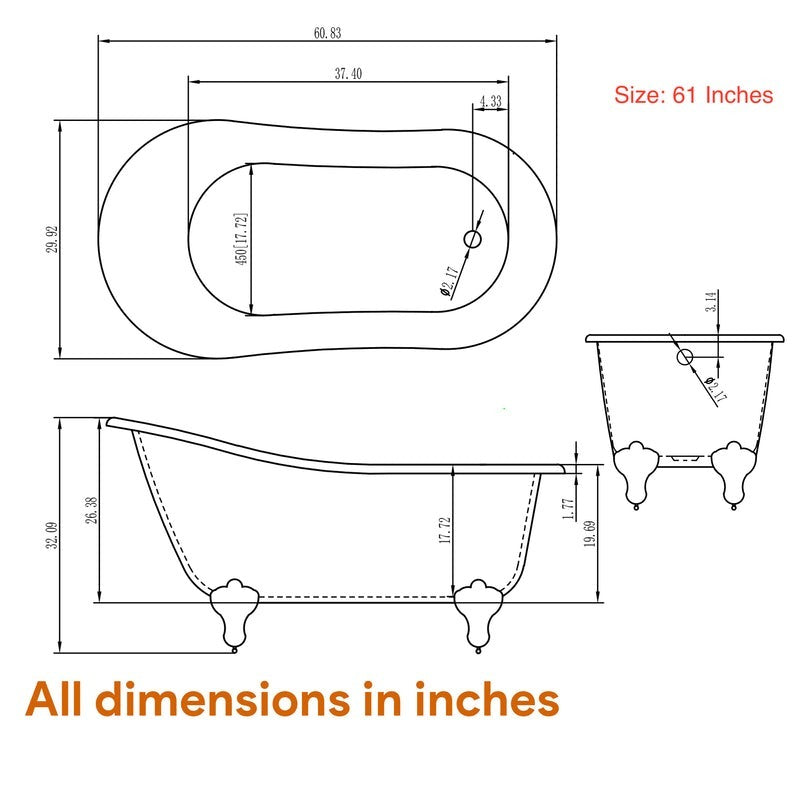 Heatgene Acrylic Freestanding Soaking Bathtub, UPC Certified, Drain & Overflow Assembly Included HG9002