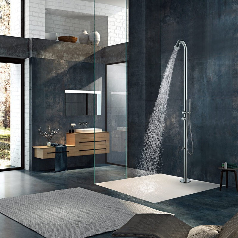 Heatgene Outdoor Shower with Shower Head, Wand Wand Shower, and Foot Sprout Rinse for Outside/Poolside/Patio in Brushed HG9003S