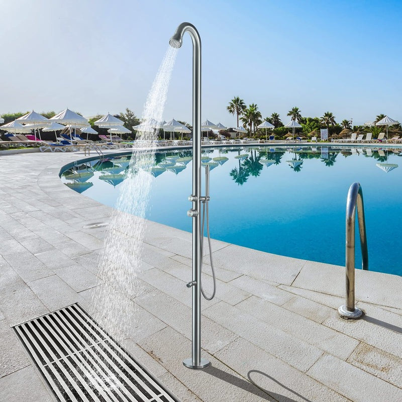 Heatgene Outdoor Shower with Shower Head, Wand Wand Shower, and Foot Sprout Rinse for Outside/Poolside/Patio in Brushed HG9003S