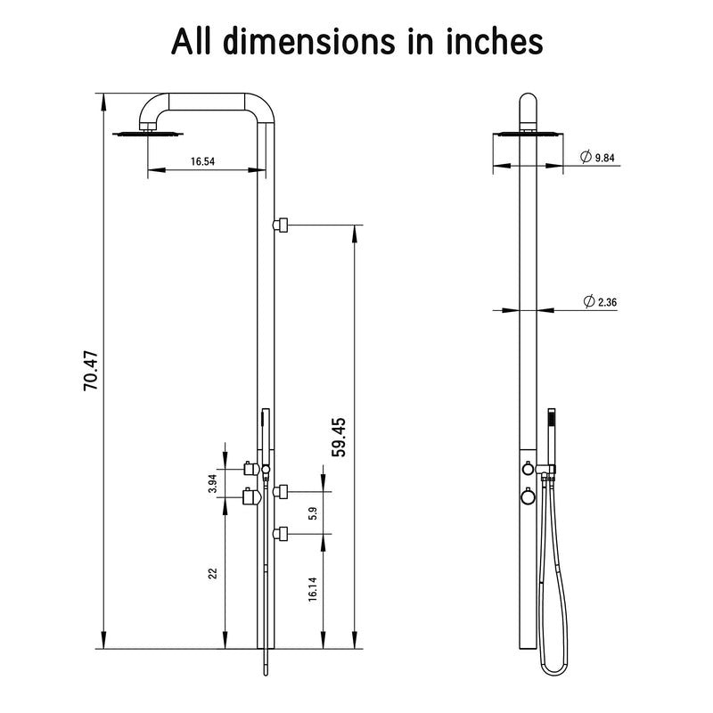 Heatgene Stainless Steel Freestanding Outdoor Shower with Handheld Shower for Outside/Swimming Pools in Matte Black- HG9001MB