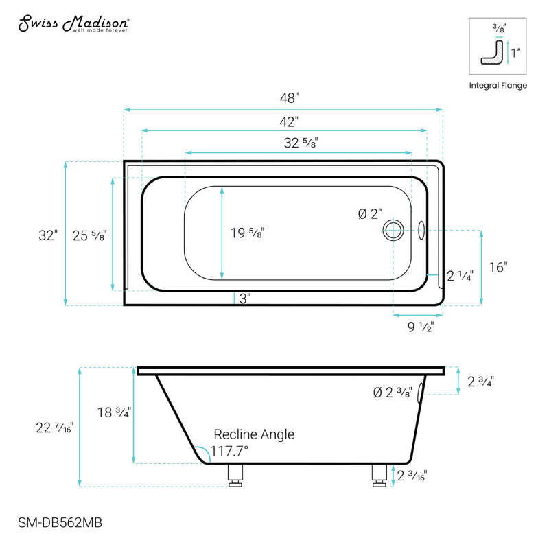Swiss Madison Voltaire 48" X 32" Right-Hand Drain Alcove Bathtub in Matte Black