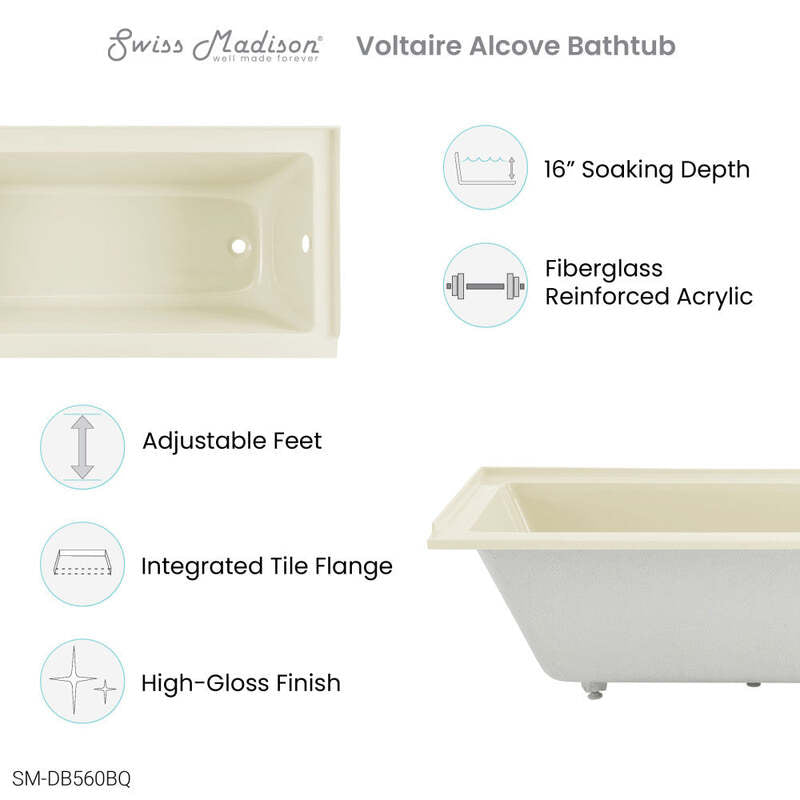 Swiss Madison Voltaire 60" X 30" Right-Hand Drain Alcove Bathtub in Bisque