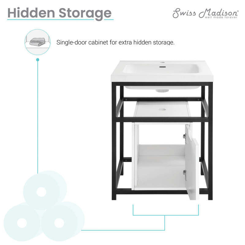Swiss Madison Ivy 24" Freestanding Bathroom Vanity in Glossy White with Matte Black Frame