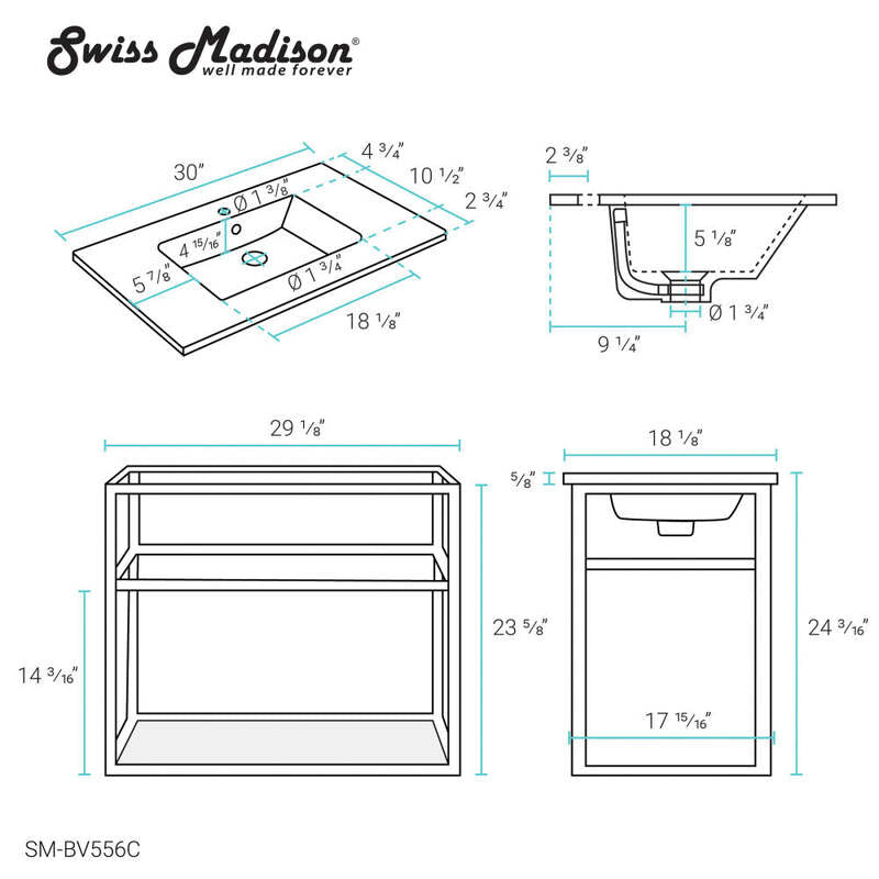 Swiss Madison Pierre 30 Single, Open Shelf, Chrome Metal Frame Bathroom Vanity