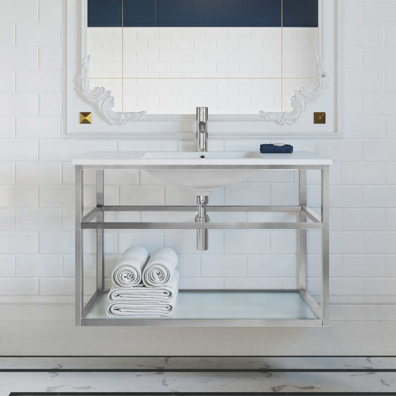 Swiss Madison Pierre 36 Single, Open Shelf, Chrome Metal Frame Bathroom Vanity