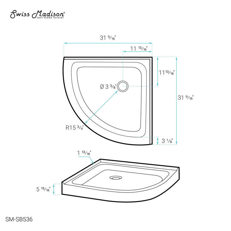 Swiss Madison Voltaire 32 x 32 Acrylic White, Single-Threshold, Center Drain, Neo-angle Shower Base