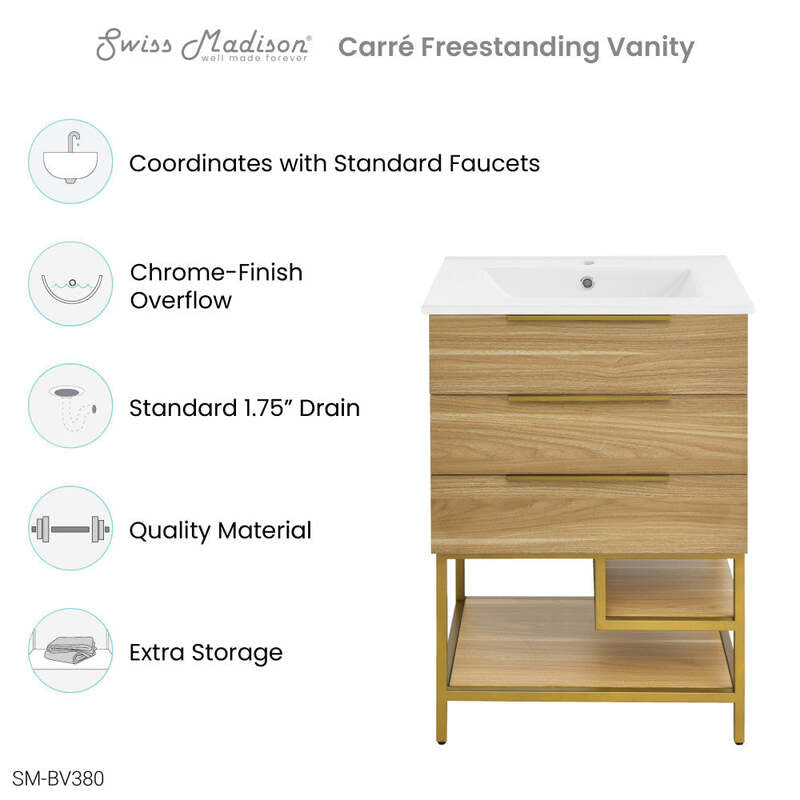 Swiss Madison Carre 24" Bathroom Vanity in White Oak
