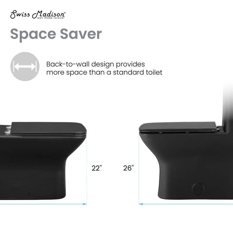Swiss Madison Carré Back-to-Wall Elongated Toilet Bowl in Matte Black