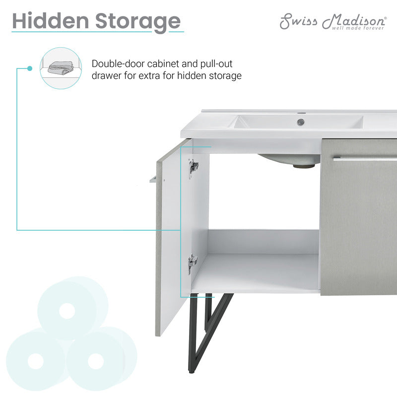 Swiss Madison Annecy 60 Double, Brushed Grey, Two Doors, One Drawer, Bathroom Vanity