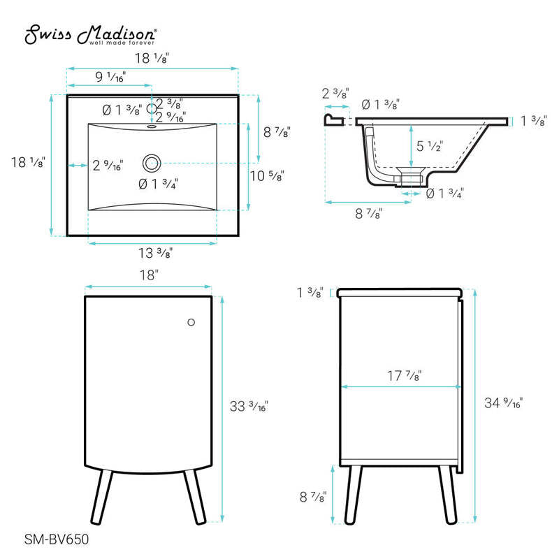 Swiss Madison Manoir 18" Bathroom Vanity in White