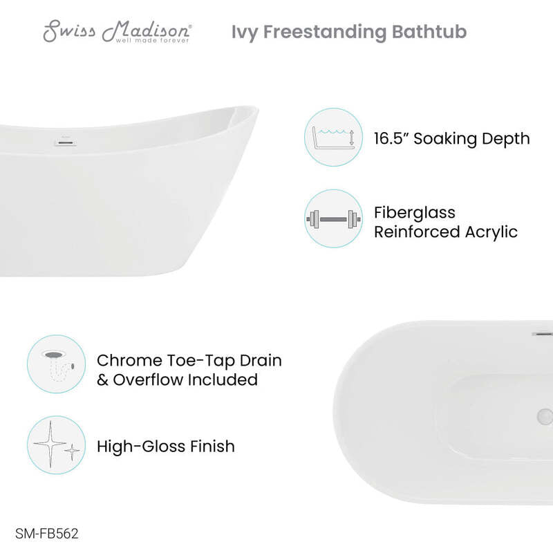 Swiss Madison Ivy 60" Double Slipper Freestanding Bathtub