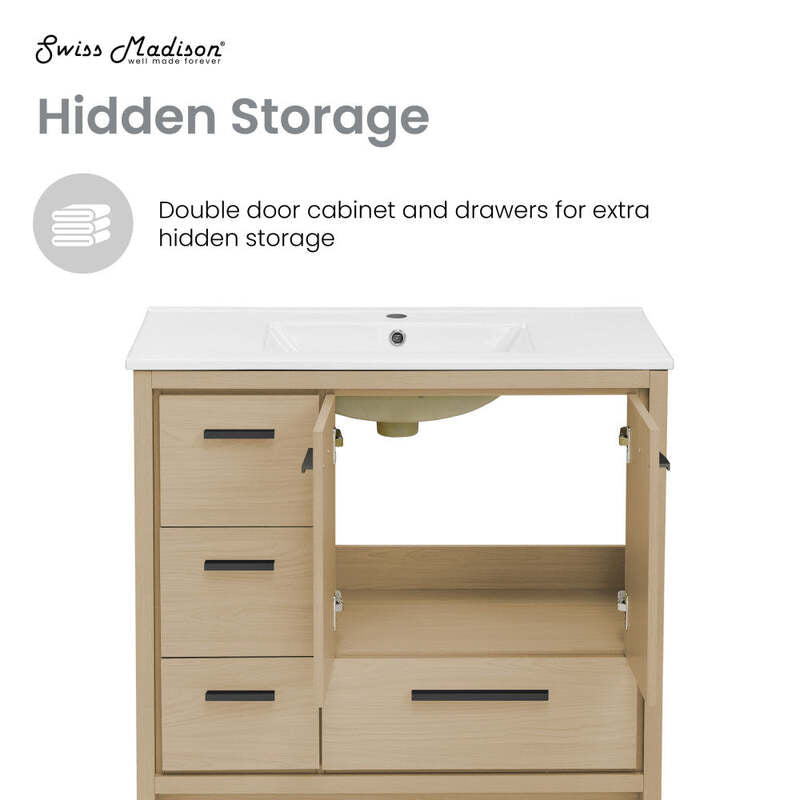 Swiss Madison Virage 36" Freestanding, Bathroom Vanity in Oak
