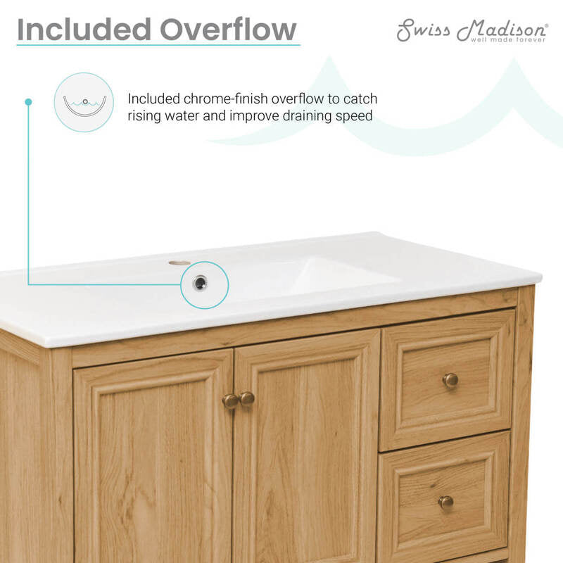 Swiss Madison Château 36" Bathroom Vanity in Natural Oak