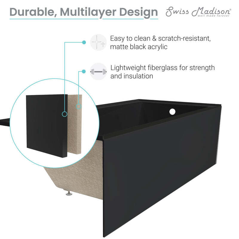 Swiss Madison Voltaire 54" X 30"  Right-Hand Drain Alcove Bathtub with Apron in Matte Black