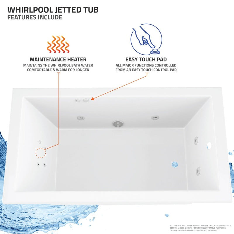 Atlantis Whirlpools Whisper 36" x 72" Rectangular Whirlpool Bathtub