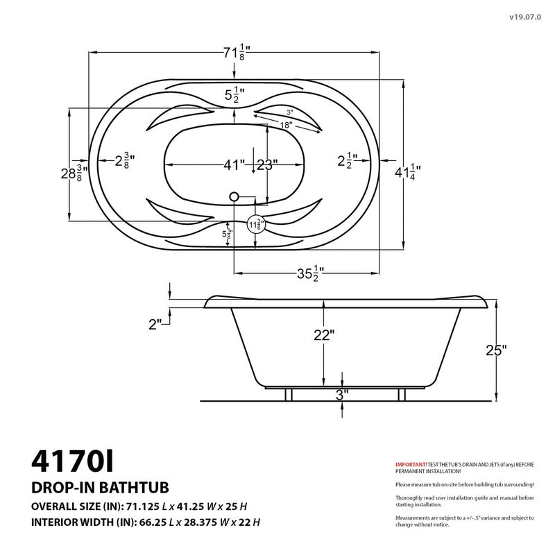 Atlantis Whirlpools Indulgence 41.25" x 71.125" Dual Jetted Air and Whirlpool Bathtub