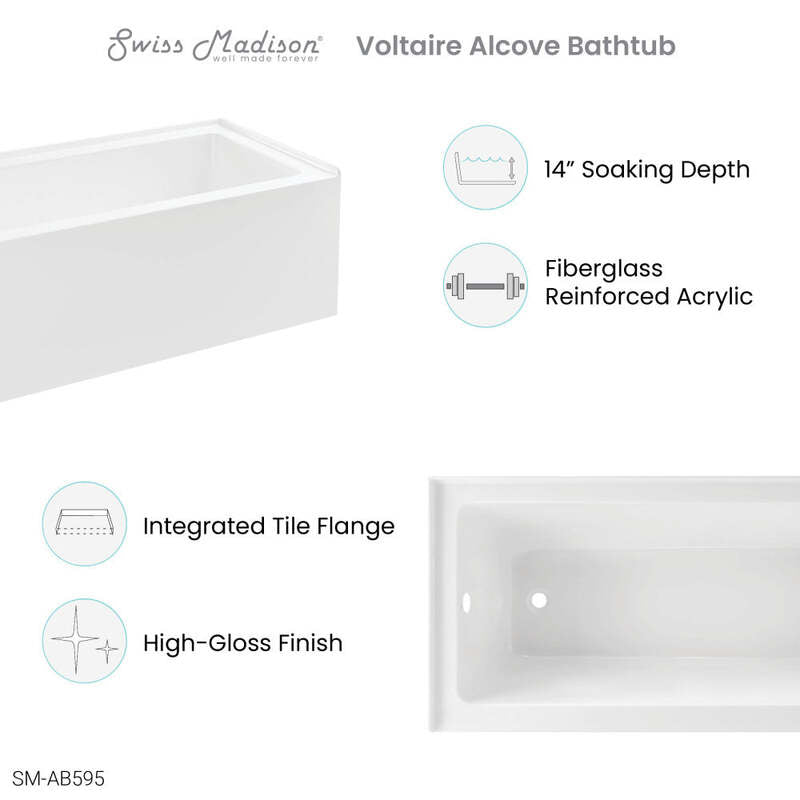 Swiss Madison Voltaire 60" X 32" Left-Hand Drain Alcove Bathtub with Apron