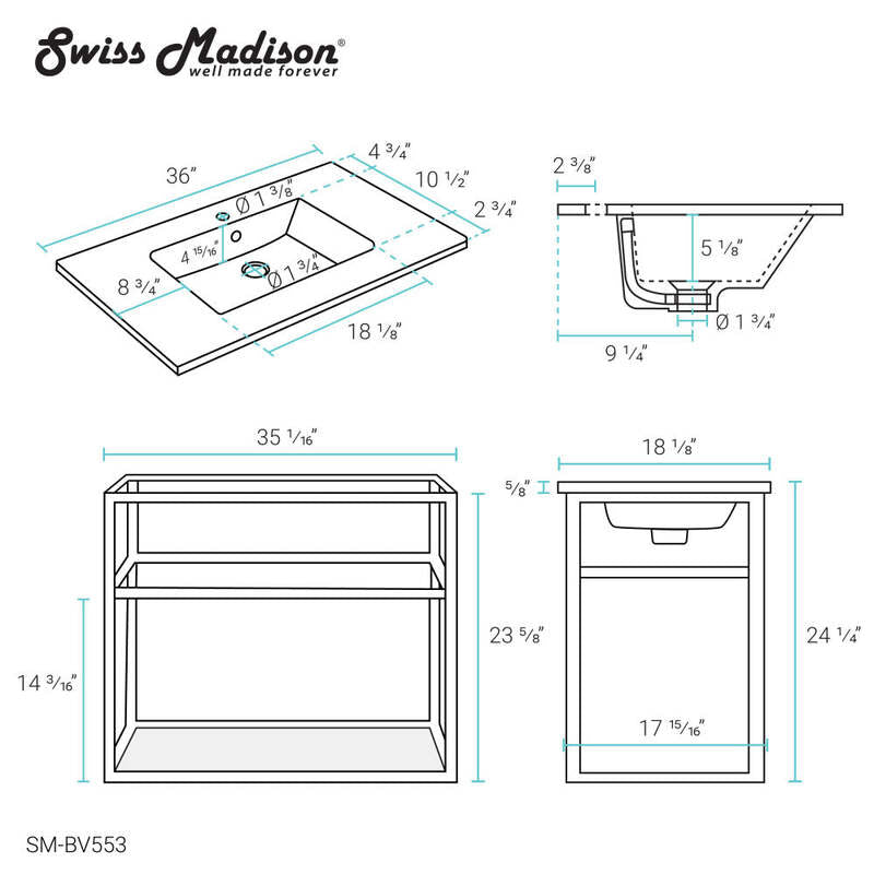 Swiss Madison Pierre 36 Single, Metal Frame, Open Shelf, Bathroom Vanity